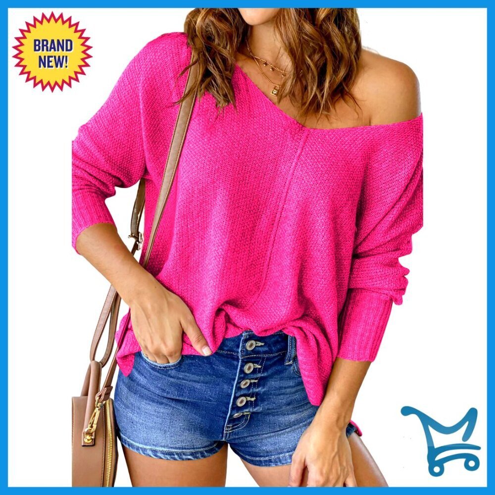 V Neck One Shoulder Pullover Sweater Lightweight Loose Fit Chic Fall Tops